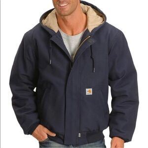 Carhartt Flame Resistant Duck Quilt Lined Hooded Jacket in Dark Navy size XL